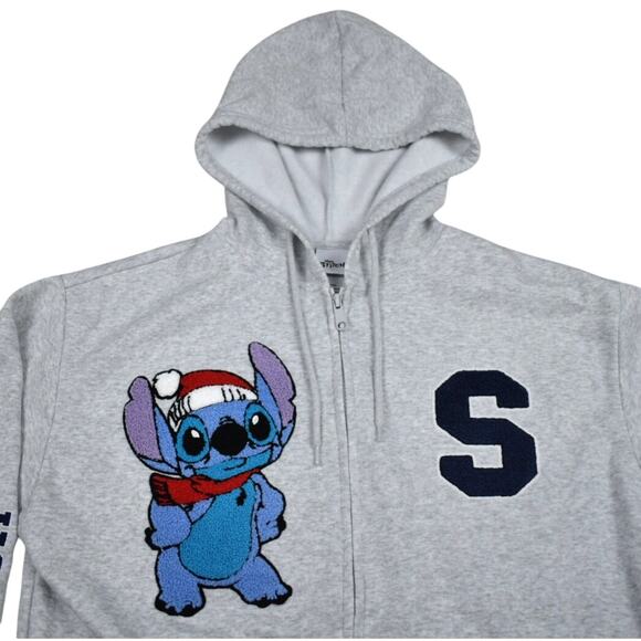 Disney Lilo & Stitch Santa Hat Christmas Gray Zip Up Hoodie sz medium loose fit - Picture 2 of 9